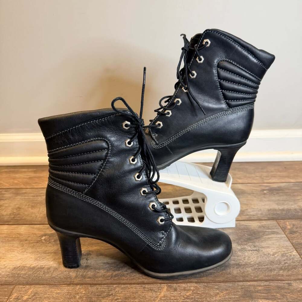 Timberland Women's Tillston Black Leather Lace-up Heel Boots US9